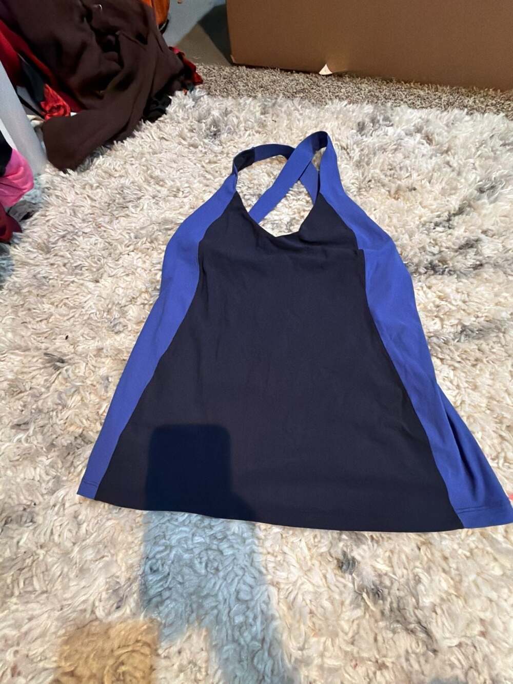Lululemon Long Breath 2-in-1 Tank Top in Midnight Navy and Moroccan Blue